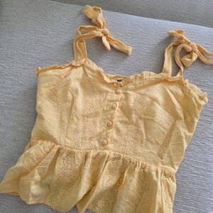 Yellow Lace Trimmed Women's Top Small